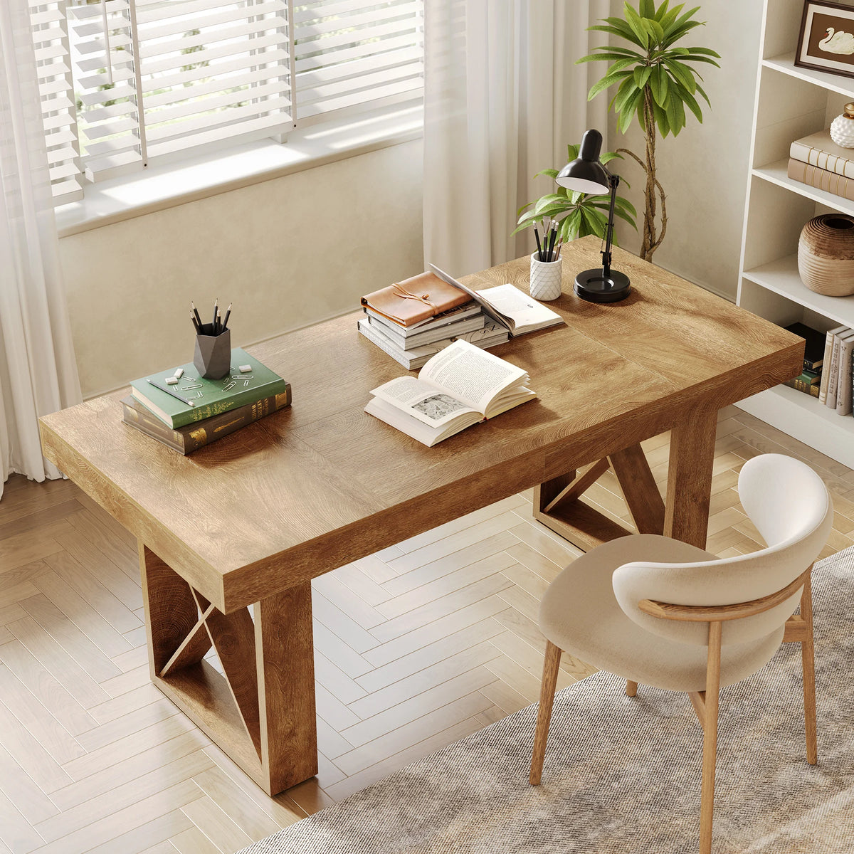 Tribesigns Farmhouse Rectangular Wooden Dining Table For Kitchen