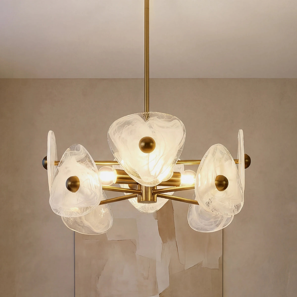 Modern Gold Four Light Glass Chandelier For Dining Room