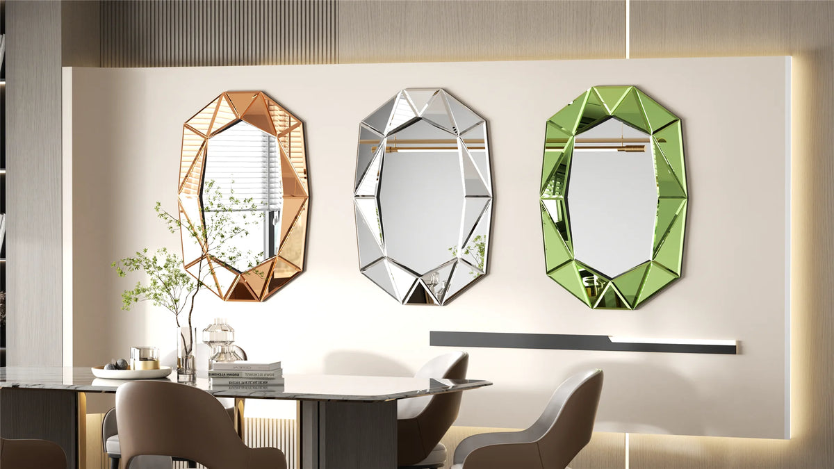 Wisfor Beveled Glass Wall Mirror With Diamond Edge Accents