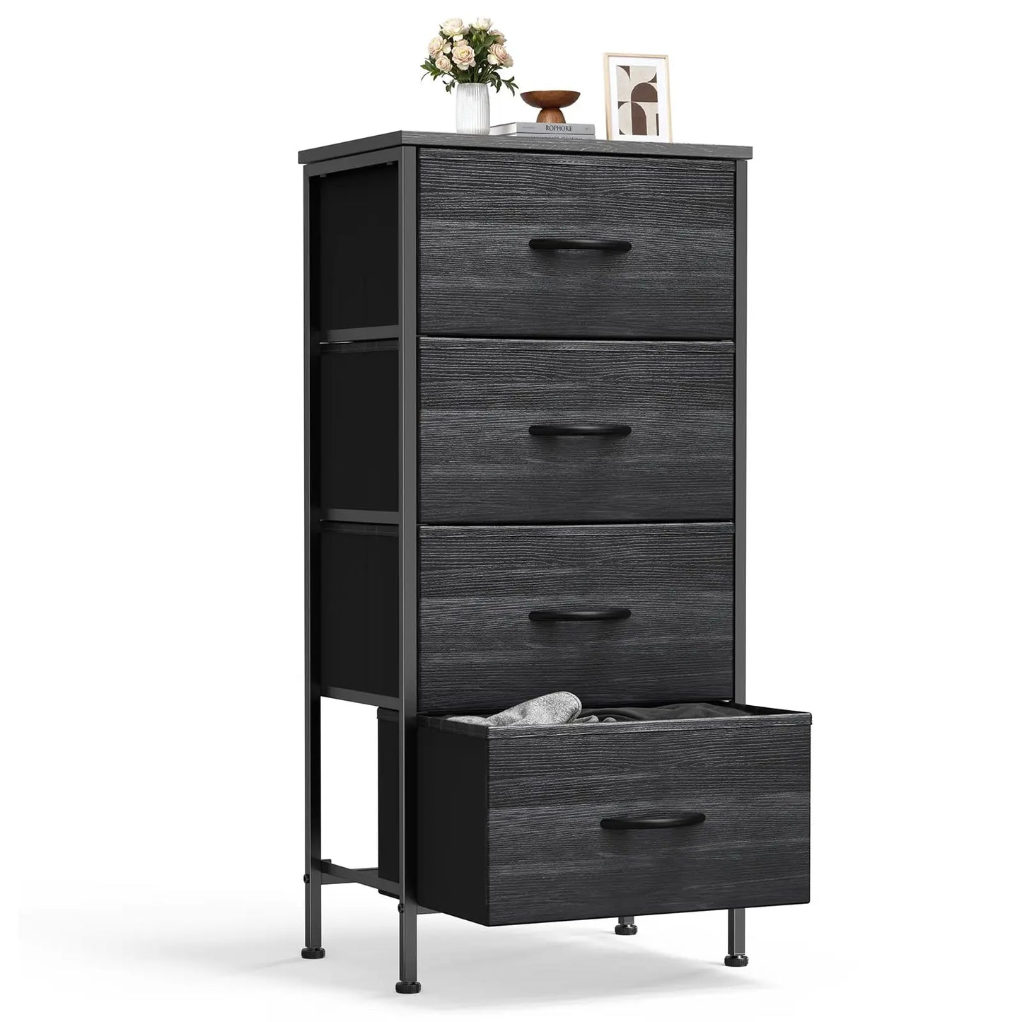 XIUWO Sweetcrispy Nightstand With 4 Fabric Drawers Wood Top