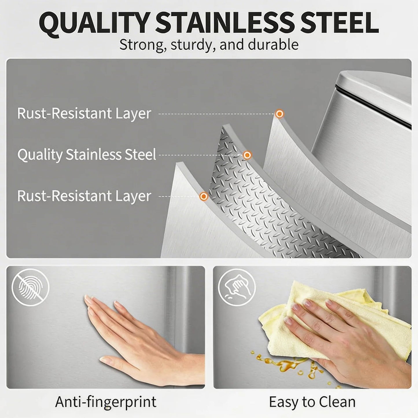 HiMISS Stainless Steel Pedal Trash Bin With Fingerprint Proof Finish