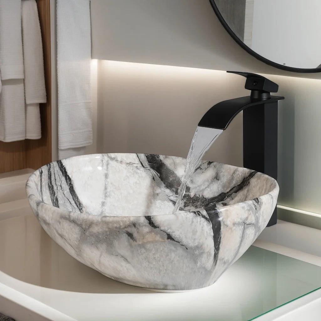 Torayvino Vessel Sink Set With Matte Black Faucet For Bathrooms