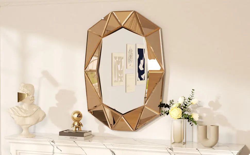 Wisfor Beveled Glass Wall Mirror With Diamond Edge Accents
