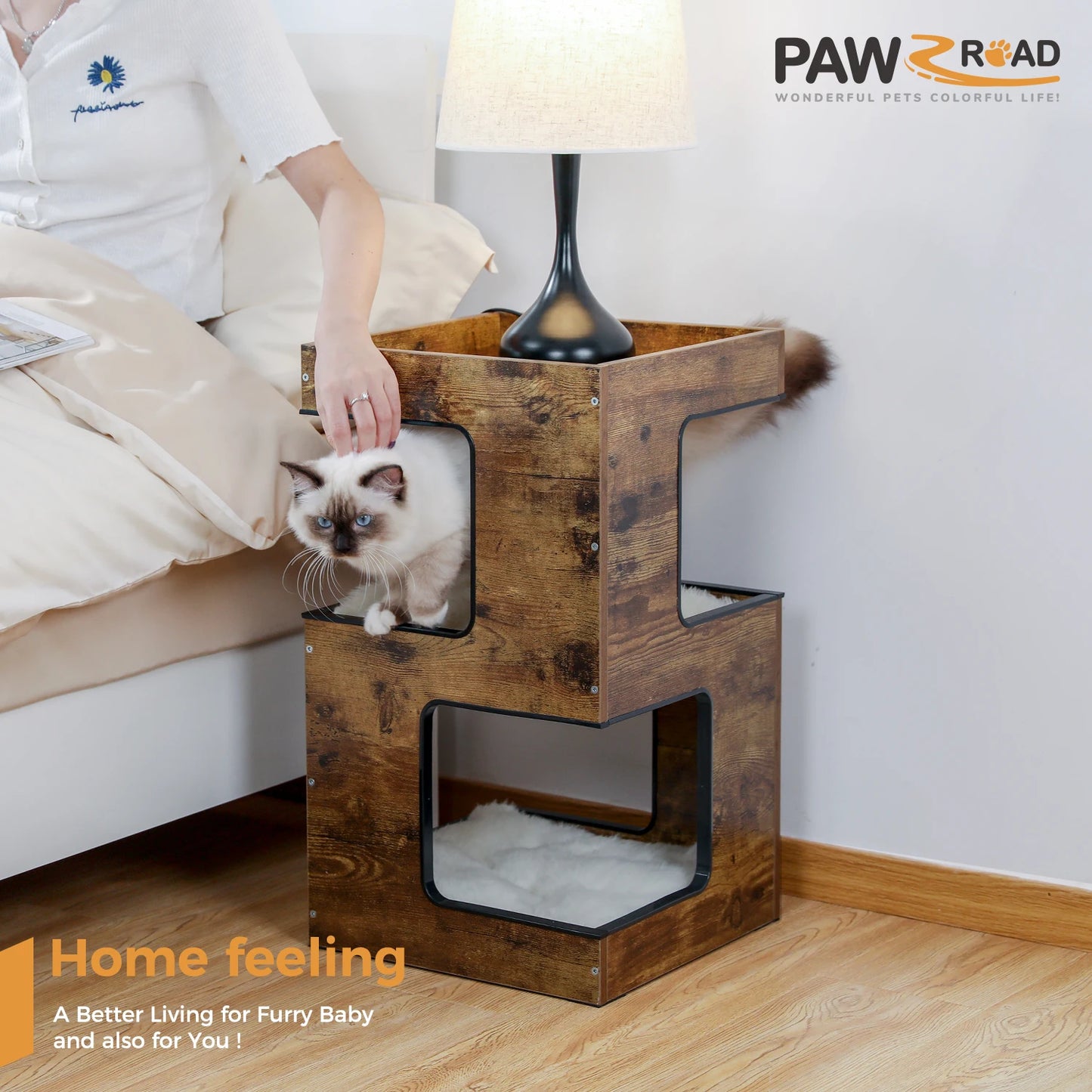 PAWZ Road Wood Cat Condo With Removable Soft Mats Kit