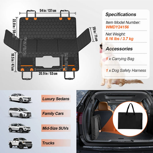 SucceBuy Dog Car Seat Extender With Mesh Window And Storage