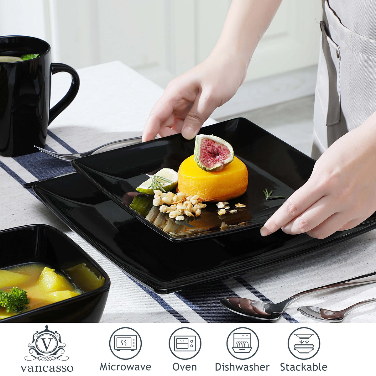 Malacasa Square Ceramic Porcelain Dinnerware Set For Daily Use