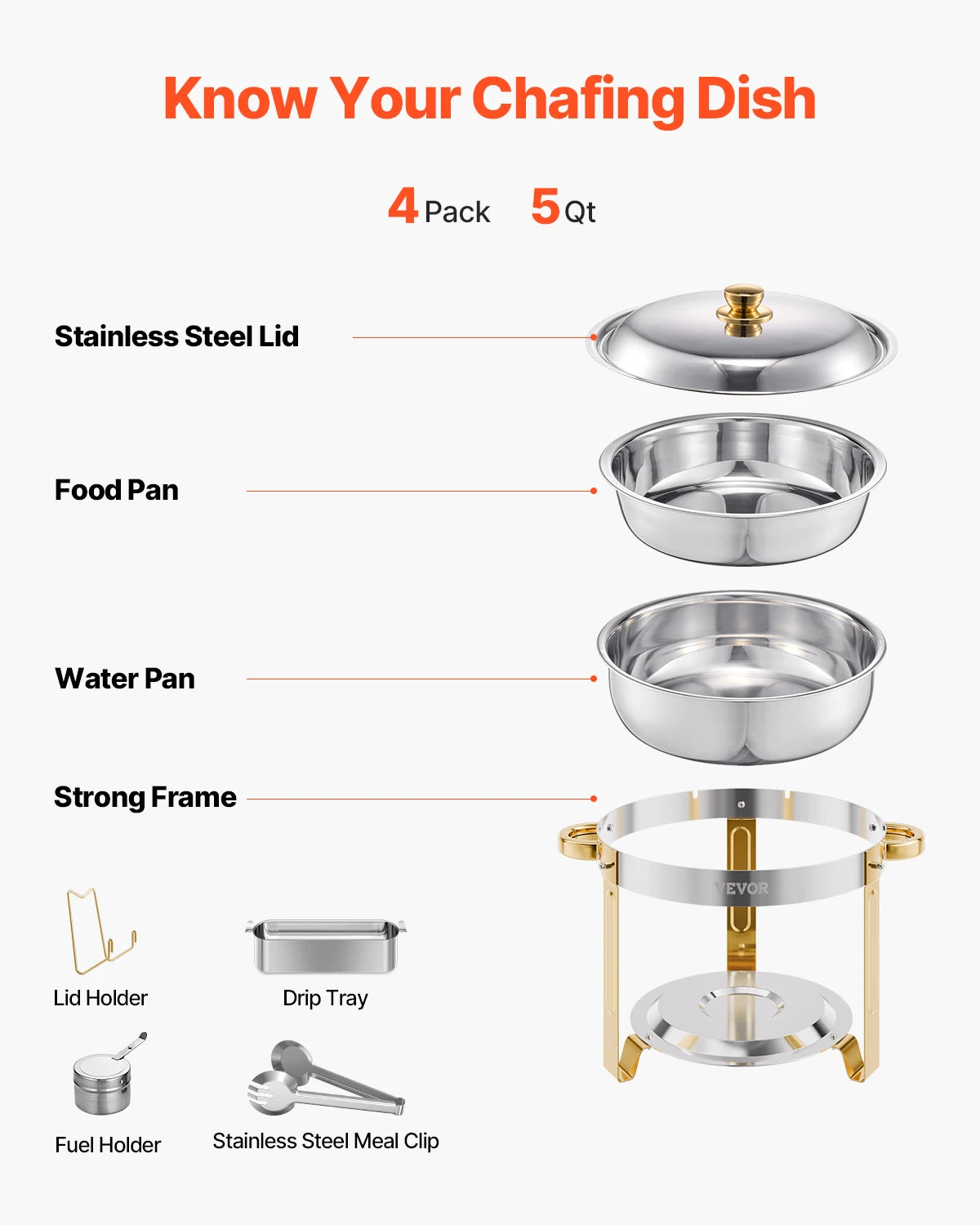 SucceBuy 4 Pack Stainless Steel Chafing Dish Buffet Set