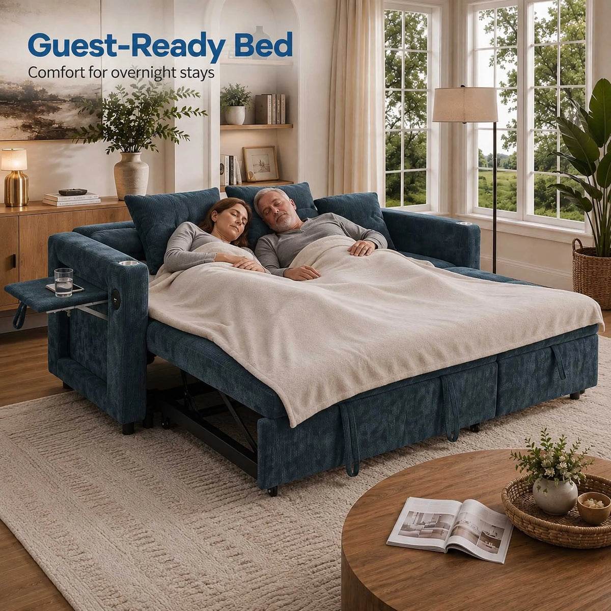 Convertible Sectional Sofa With Pull Out Bed And Storage Chaise