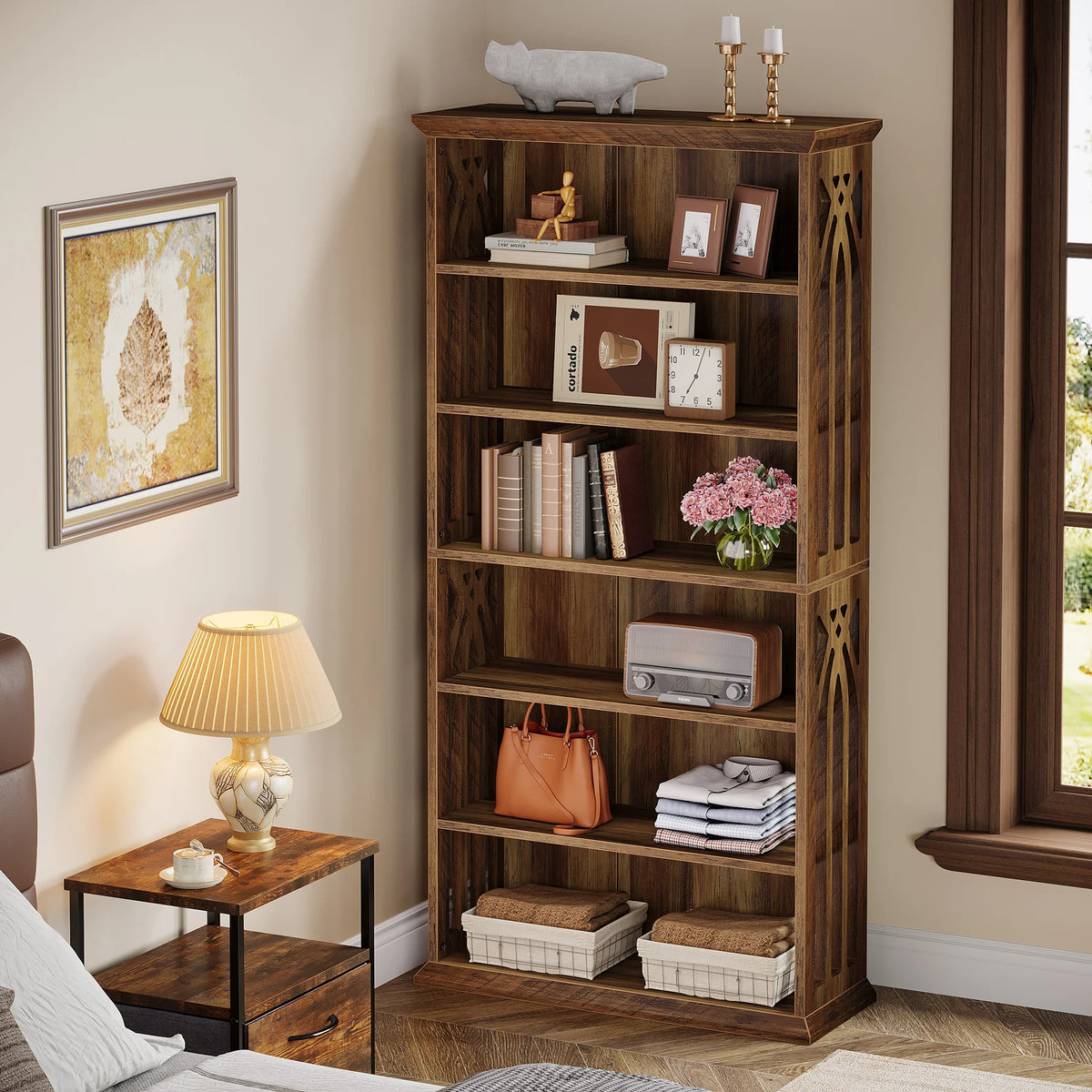 Tribesigns 6 Tier Wooden Bookcase Freestanding Living Room Shelf