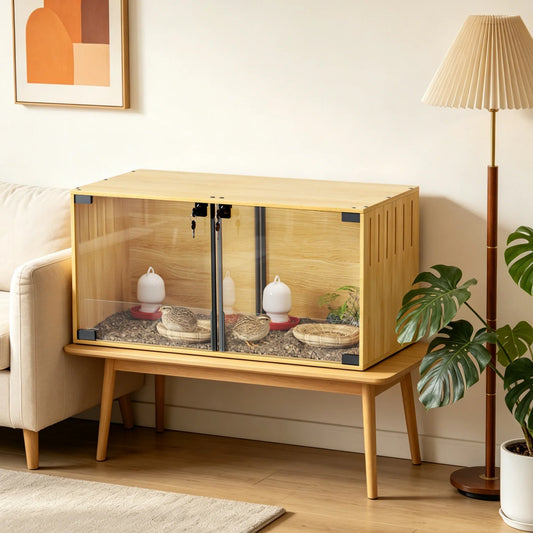 Wooden Hamster And Guinea Pig Cage Removable Divider Tempered Glass Panels