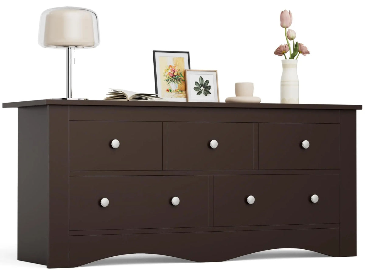 Five Drawer Wood Dresser TV Stand Storage Cabinet Bedroom Furniture