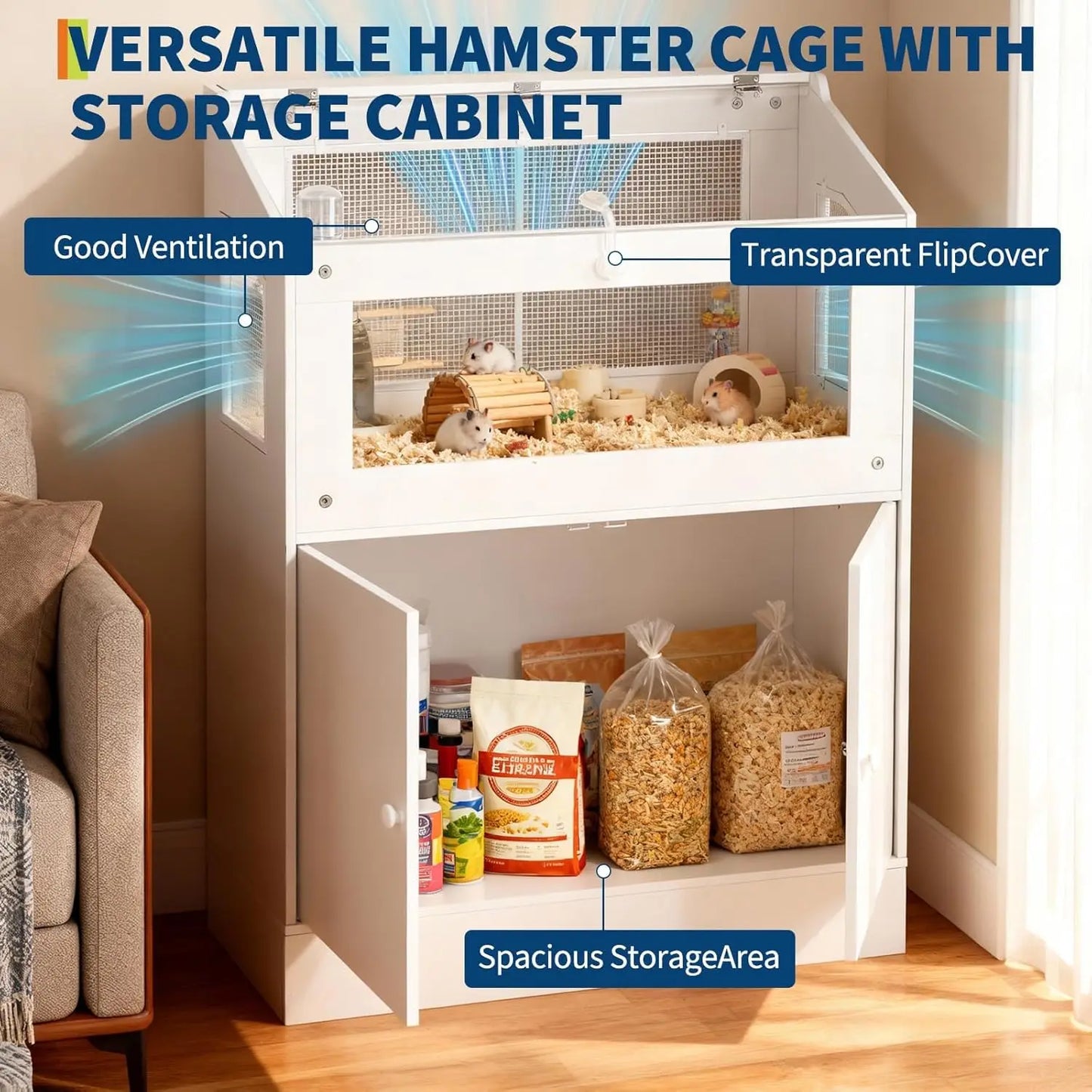 HiMISS Acrylic Pet Cage With Storage Cabinet Easy Clean