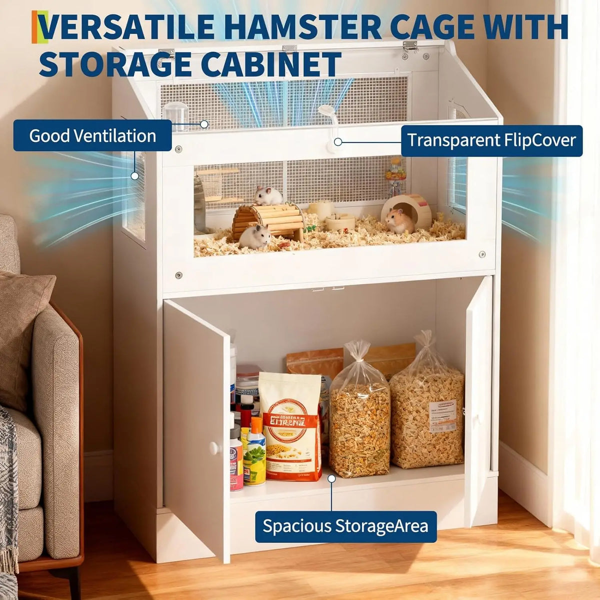 HiMISS Acrylic Small Animal Cage With Storage Cabinet