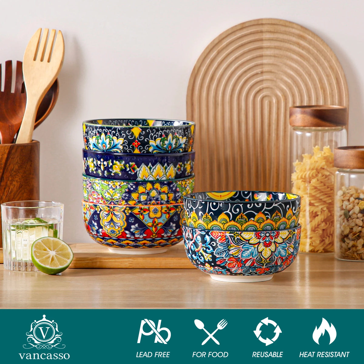 Malacasa Bohemian Floral Ceramic Cereal Bowl Set For Home
