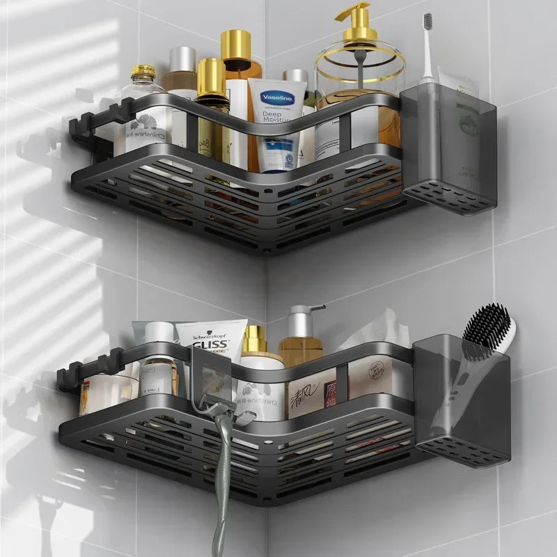 Double Layer Stainless Steel Corner Shelf No Drill Wall Mount