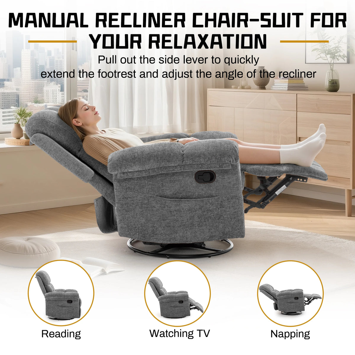 Korser Swivel Rocker Recliner Chair With Convenient Side Storage Pockets