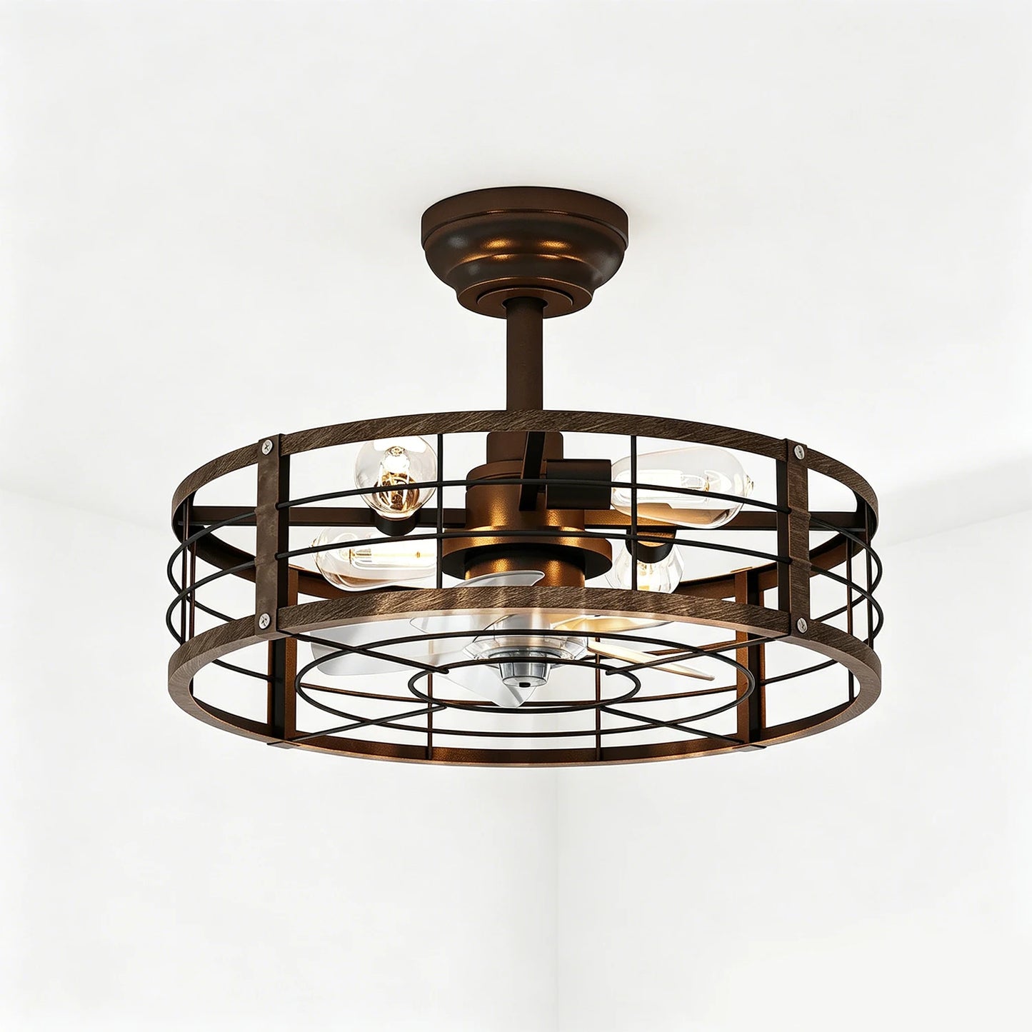 Adoolla Caged Farmhouse Fandelier Ceiling Fan With Light Remote