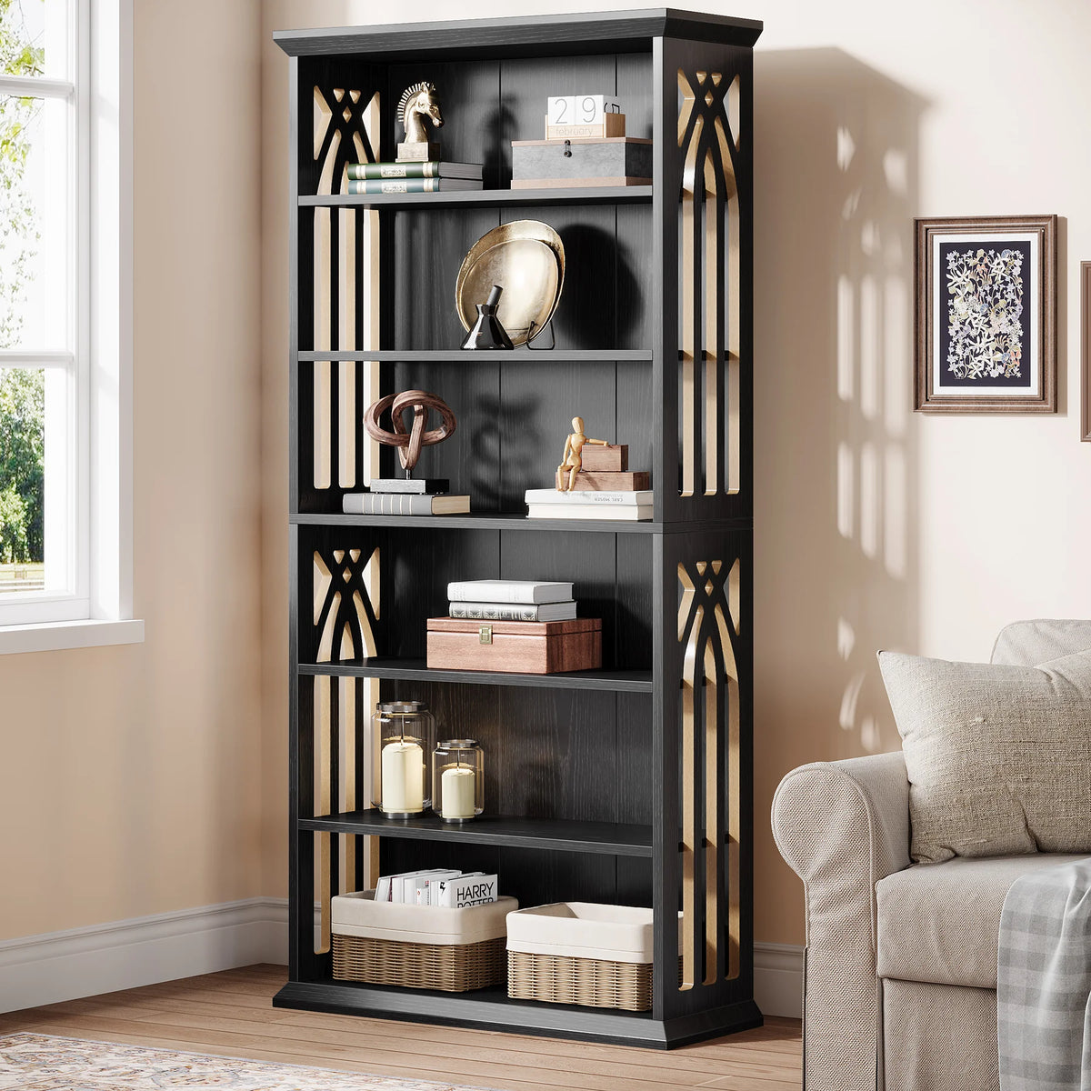 Tribesigns 6 Tier Wooden Bookcase Freestanding Living Room Shelf