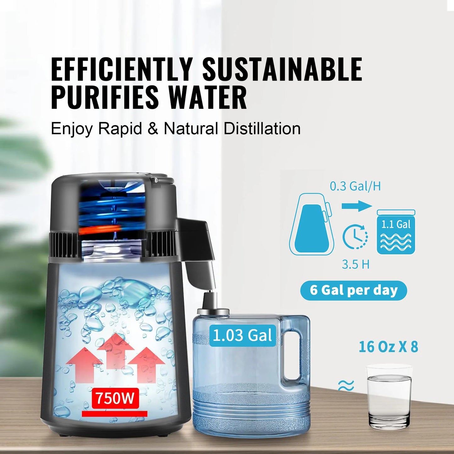 SucceBuy Countertop Stainless Steel Water Distiller With Purifier