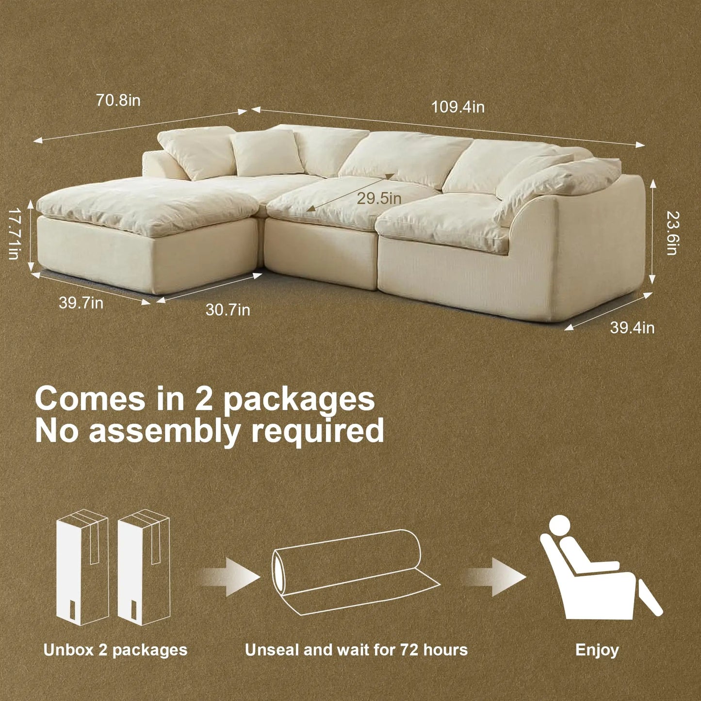 Yeflixvrau Cloud L Shaped 3 Seater Chenille Sofa Modular Sectional