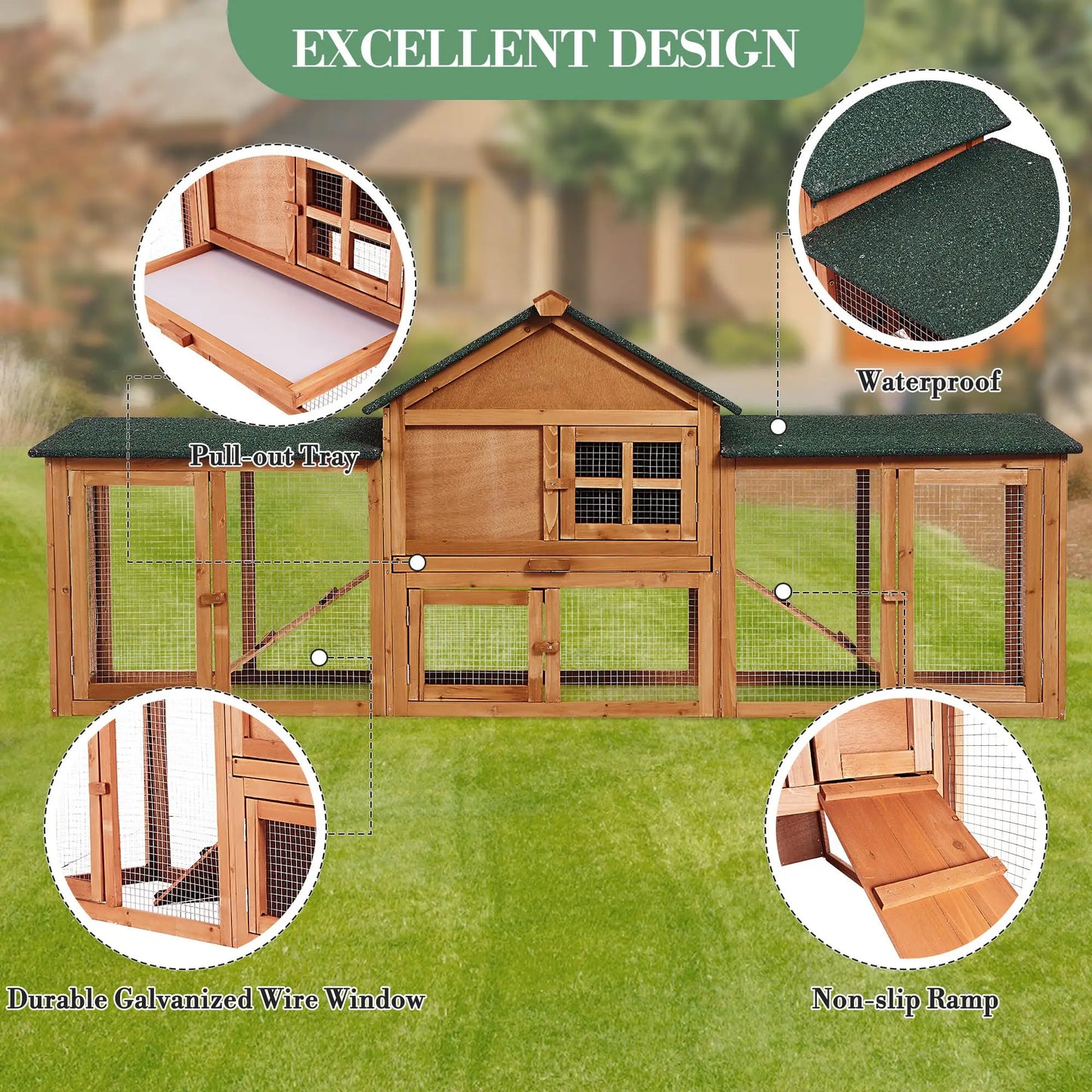 DishyKooker 2-Story Rabbit Hutch Outdoor With Double Runs