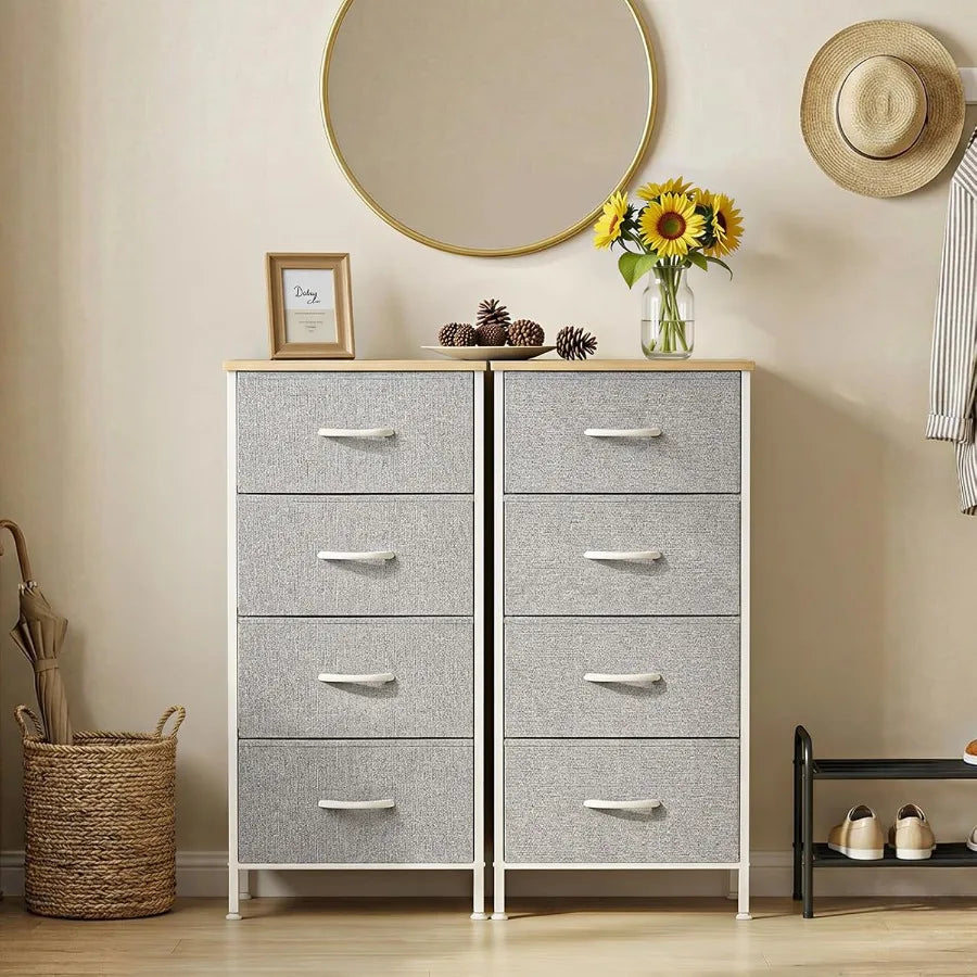 XIUWO Sweetcrispy Nightstand With 4 Fabric Drawers Wood Top