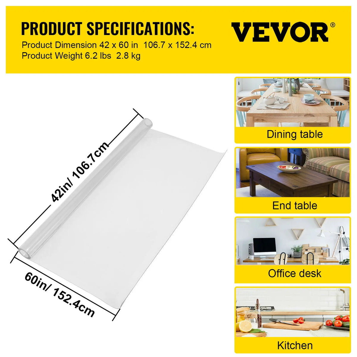 SucceBuy Transparent PVC Table Cover Protector Waterproof Oilproof