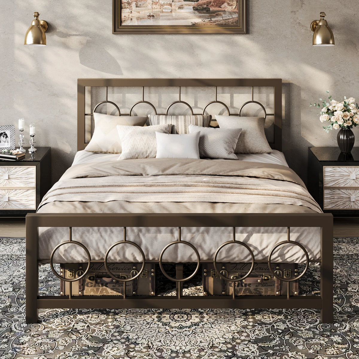 Hoomic Metal Platform Bed Frame With Classic Vintage Style