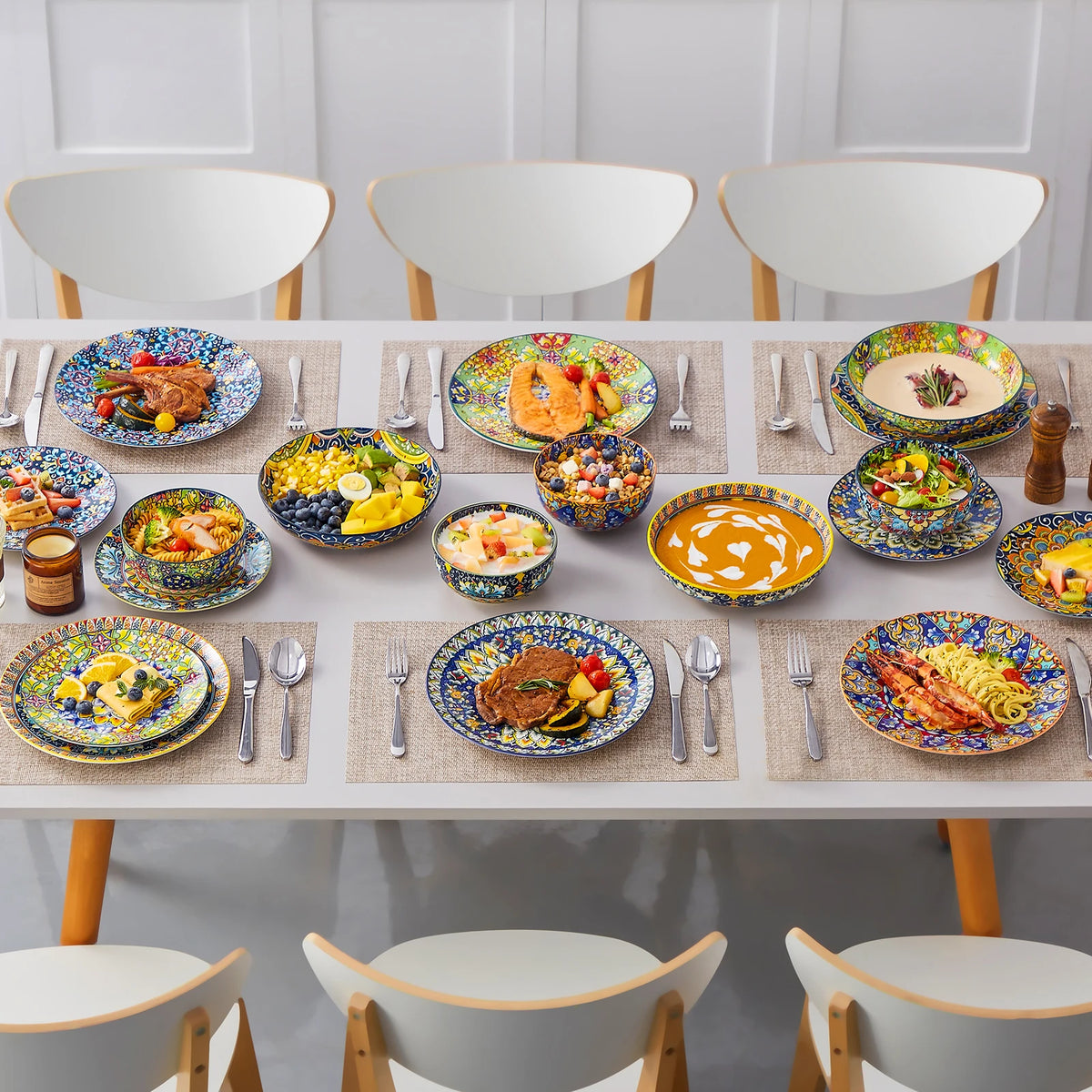 Malacasa 24 Piece Porcelain Bohemian Dinnerware Set Plant Pattern