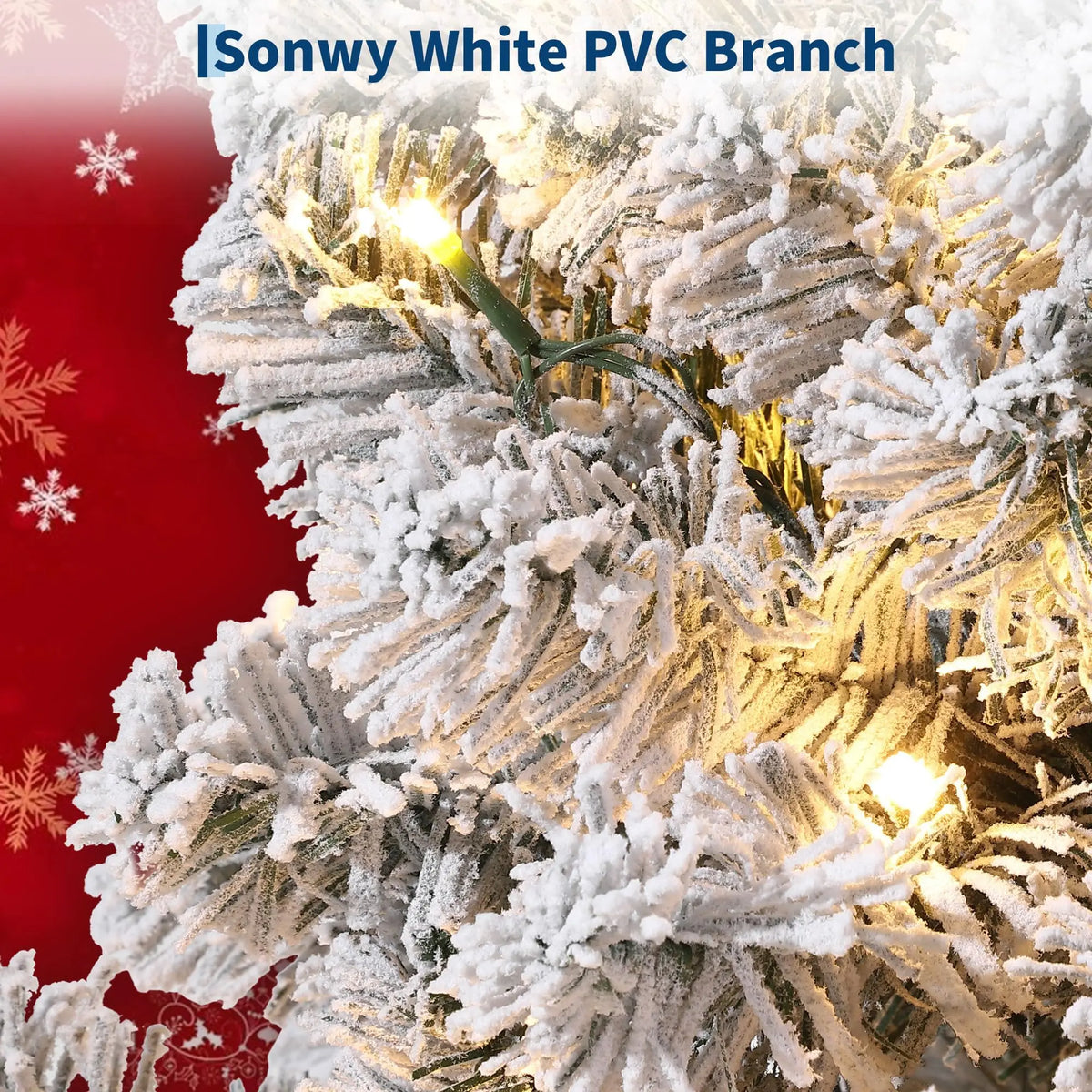 Snow Flocked Artificial Christmas Tree With Warm White LED Lights