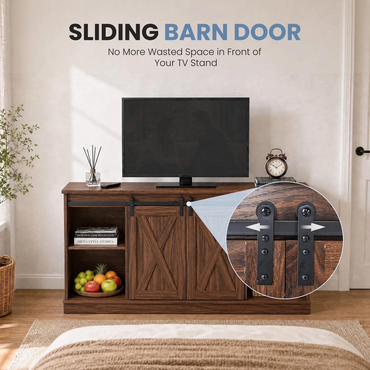 MCQ Minimalist Modern Wood TV Console With Storage Shelves