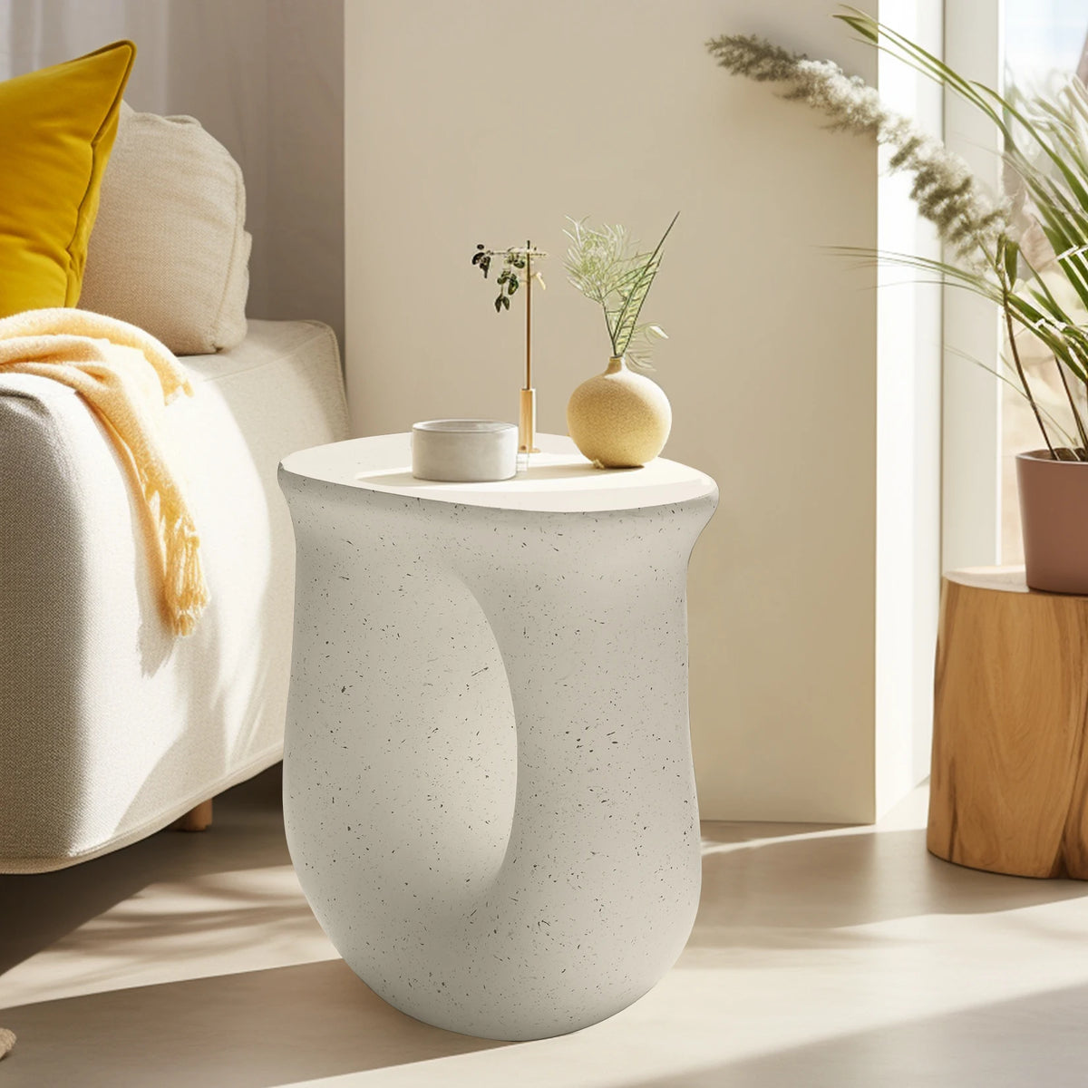 Modern U Shape Geometric Stone Accent Table For Home Decor