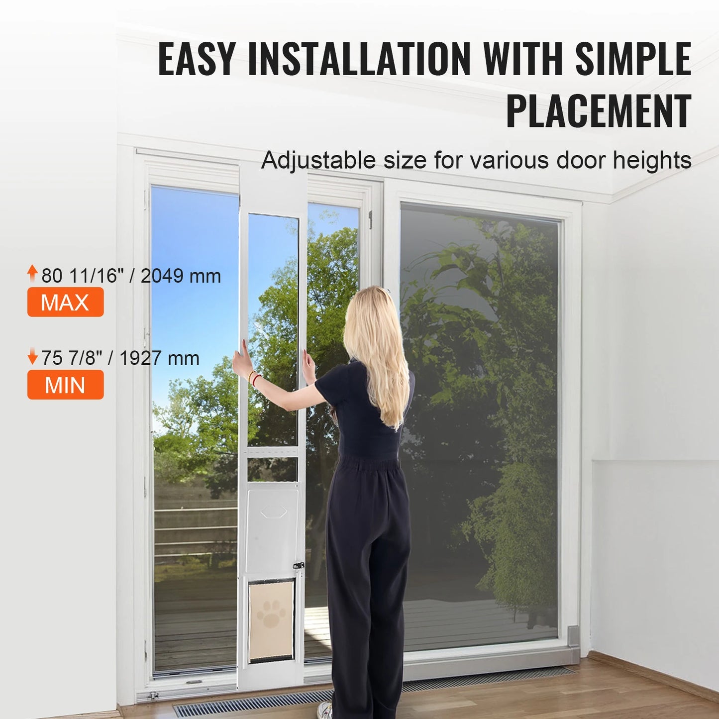 SucceBuy Adjustable Height Sliding Glass Dog Door With Tempered Glass