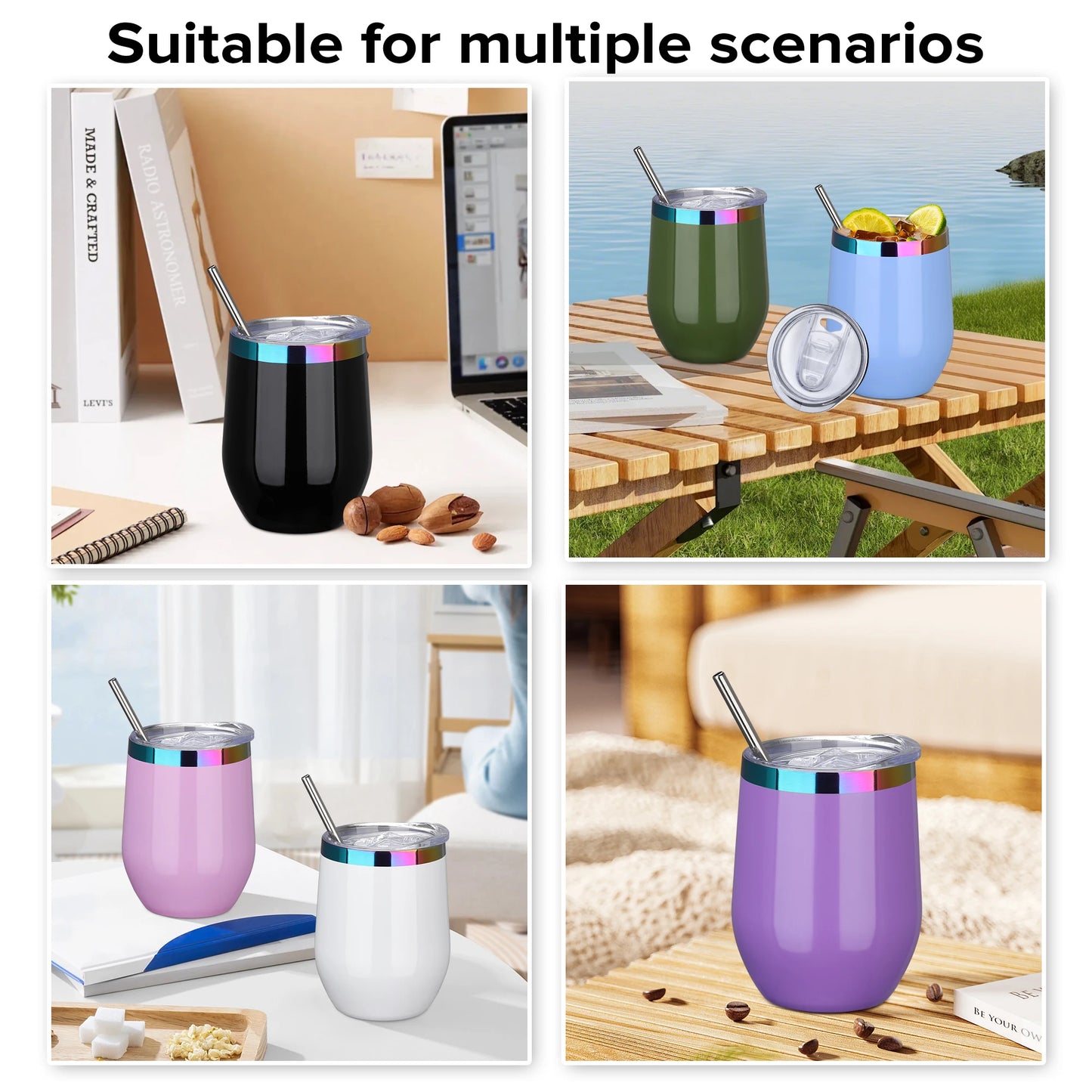 Fastsub Insulated Double Wall Stainless Steel Stemless Wine Glass