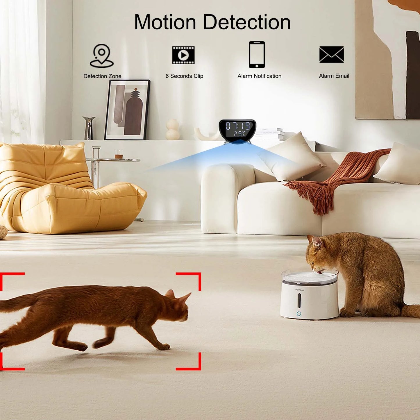 Ouvis 4K WiFi Clock Camera With Wireless Charging Motion Detection