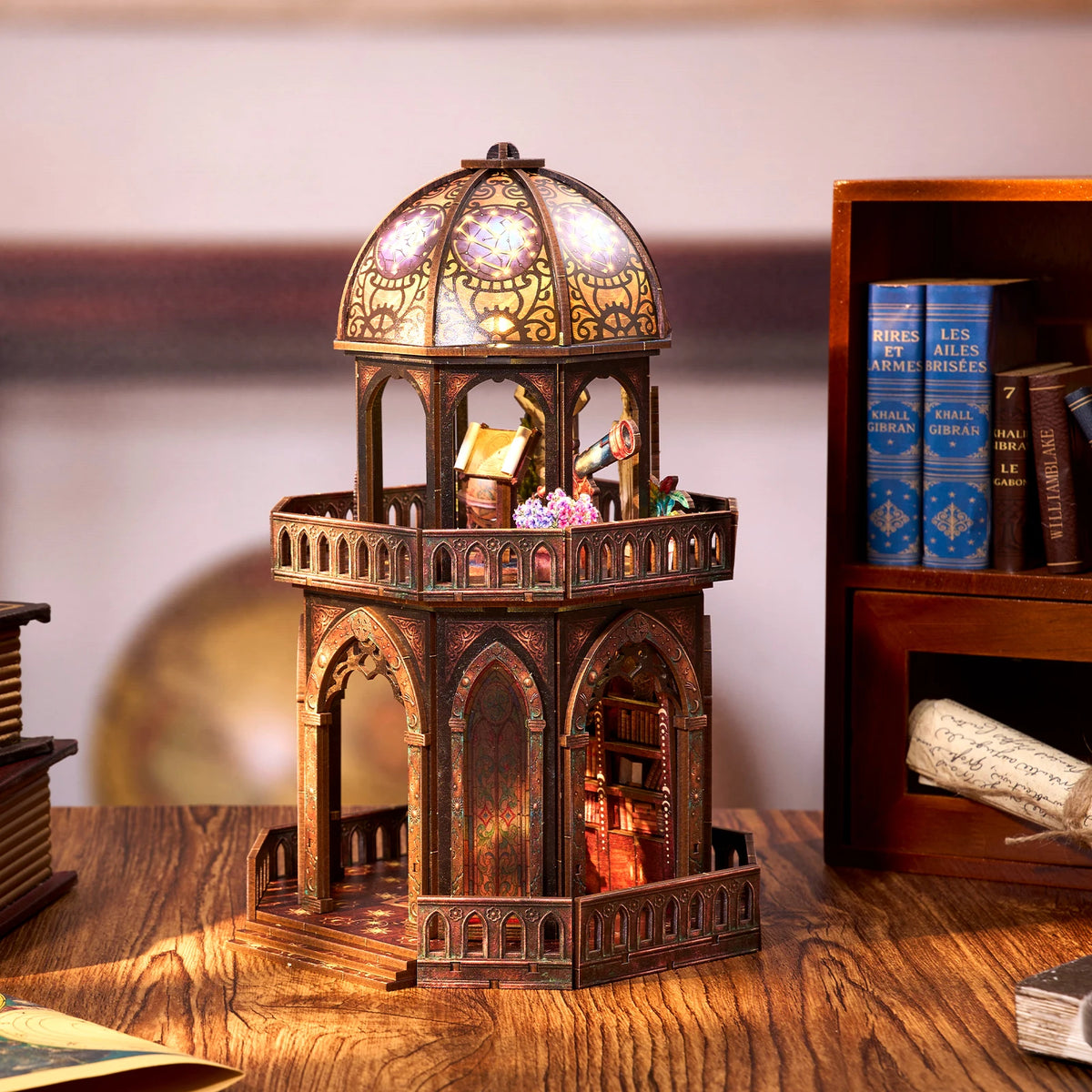 DIY Wooden Book Nook Kit, Observatory Bookshelf Decoration