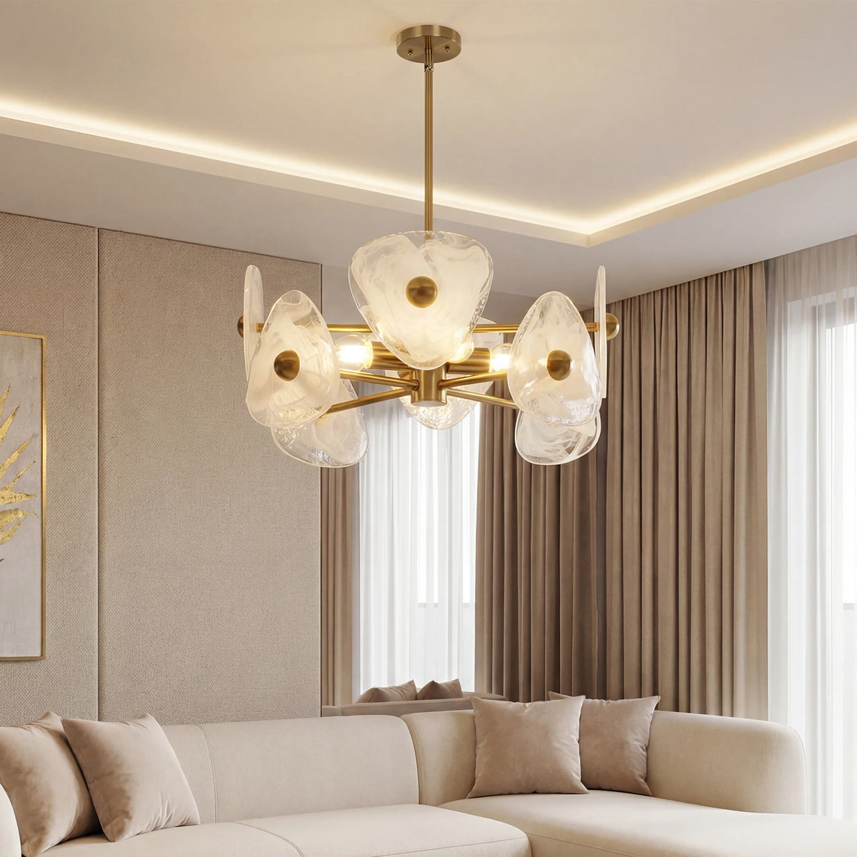 Modern Gold Four Light Glass Chandelier For Dining Room