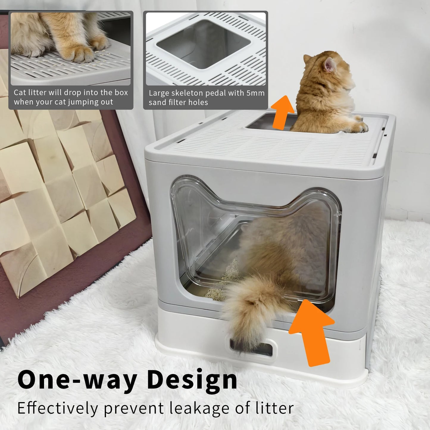 Plastic Cat Litter Box Front Entry With Top Exit Lid For Easy Cleaning