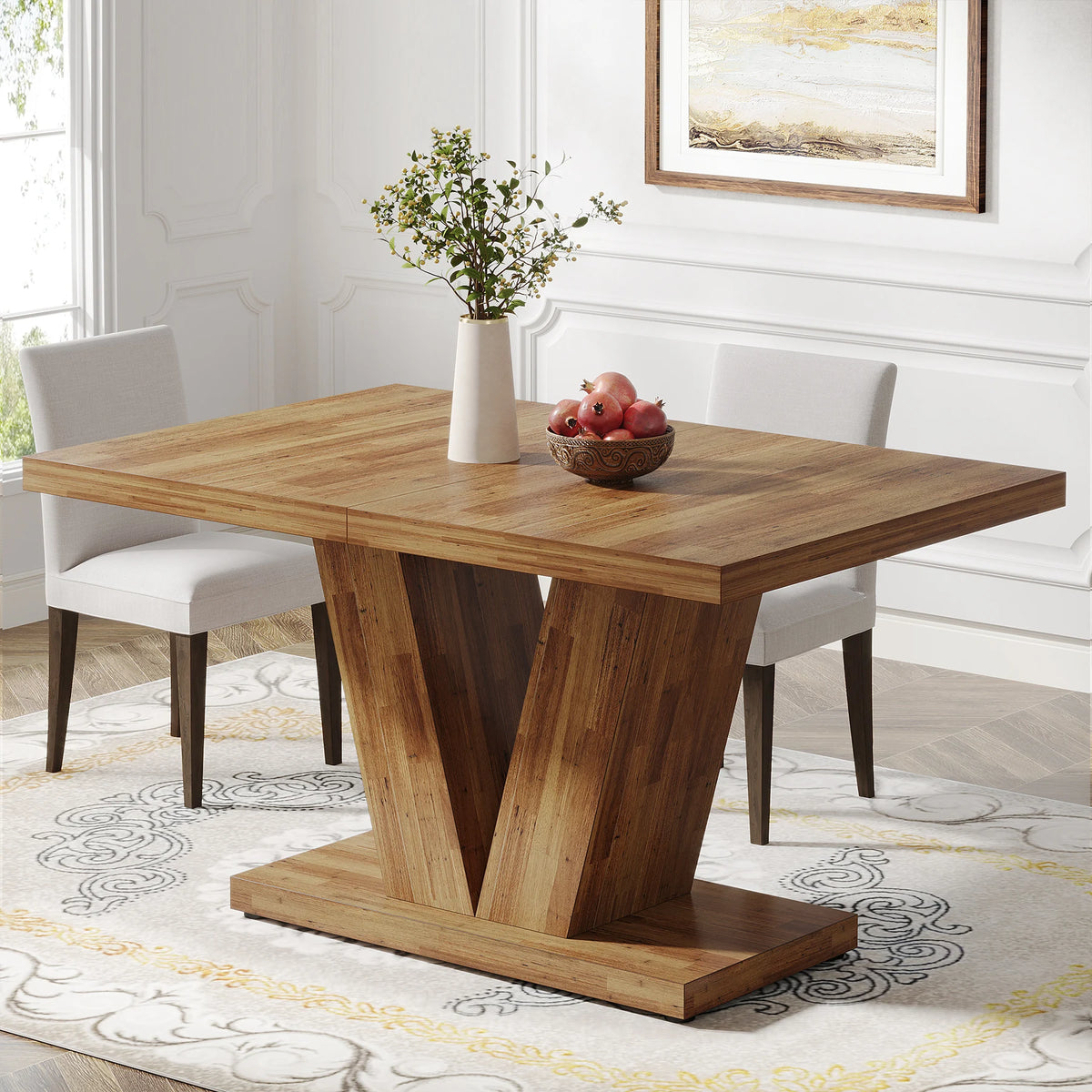 Tribesigns Wooden Farmhouse Dining Table With Heavy Duty Pedestal