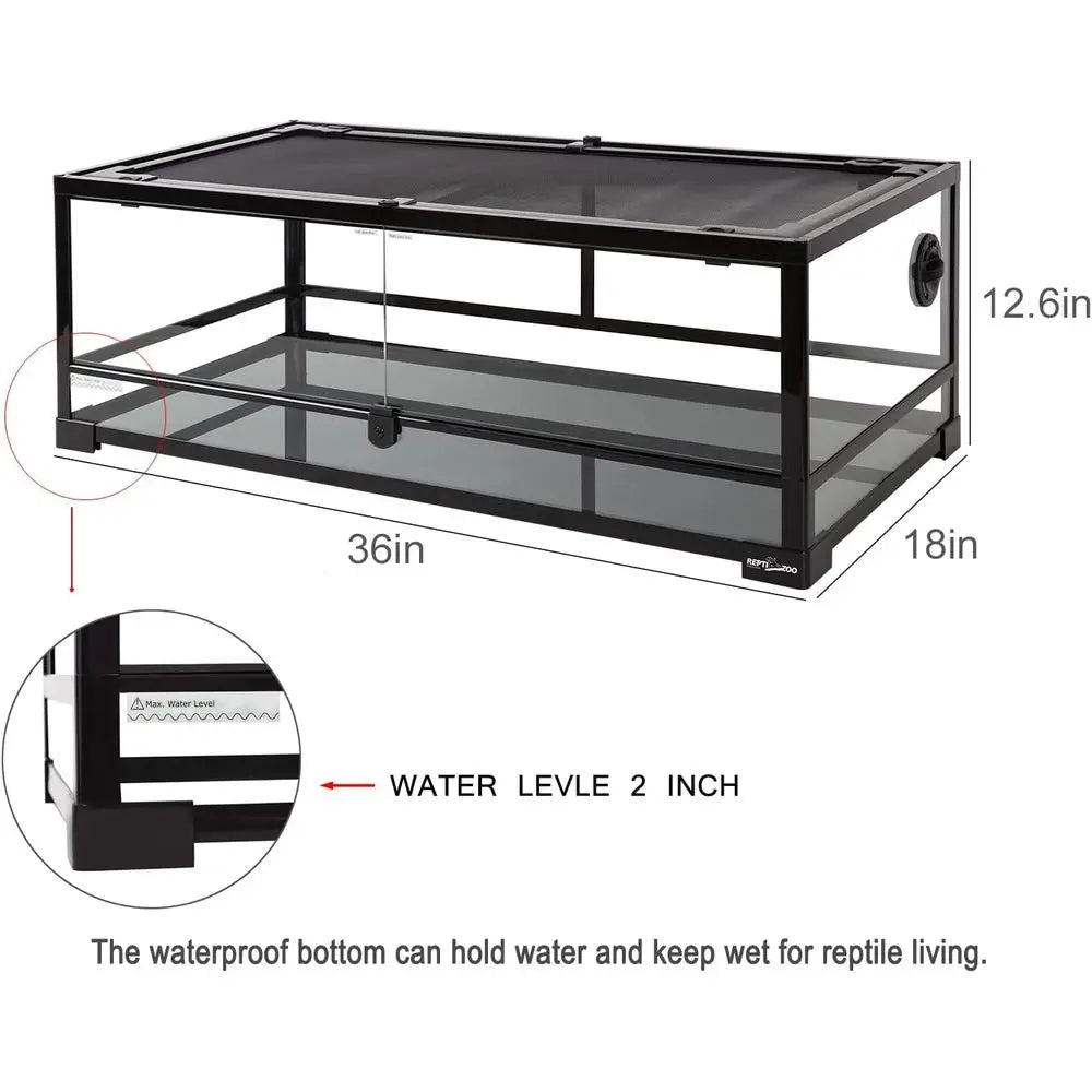 Front-Opening Glass Terrarium With Ventilated Top For Reptiles