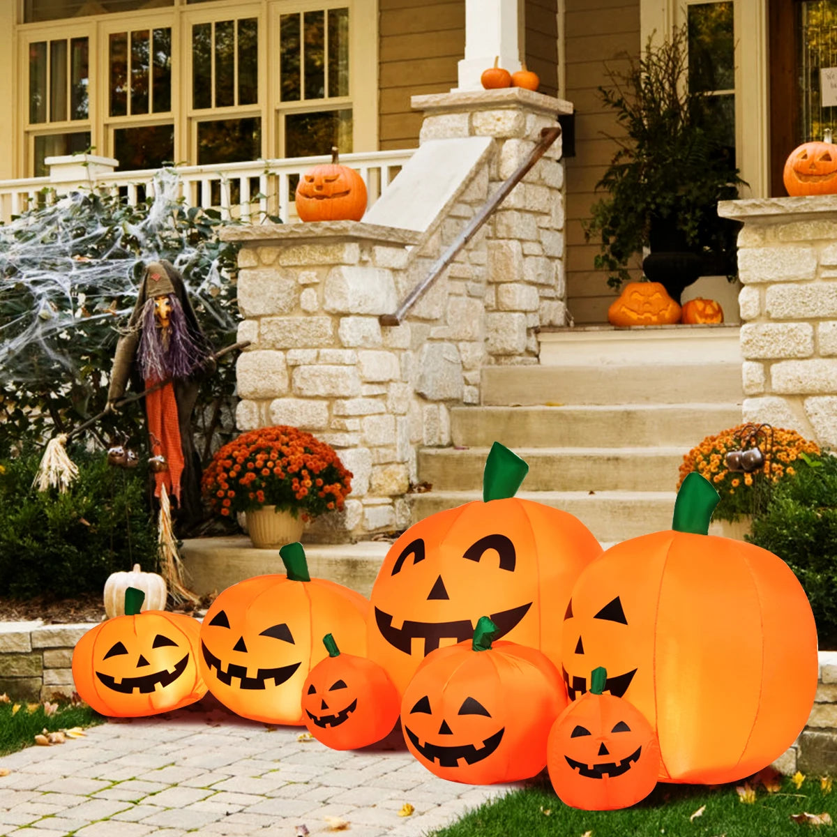 LIFEZEAL Halloween Inflatable Pumpkin Patch With Flashing Lights