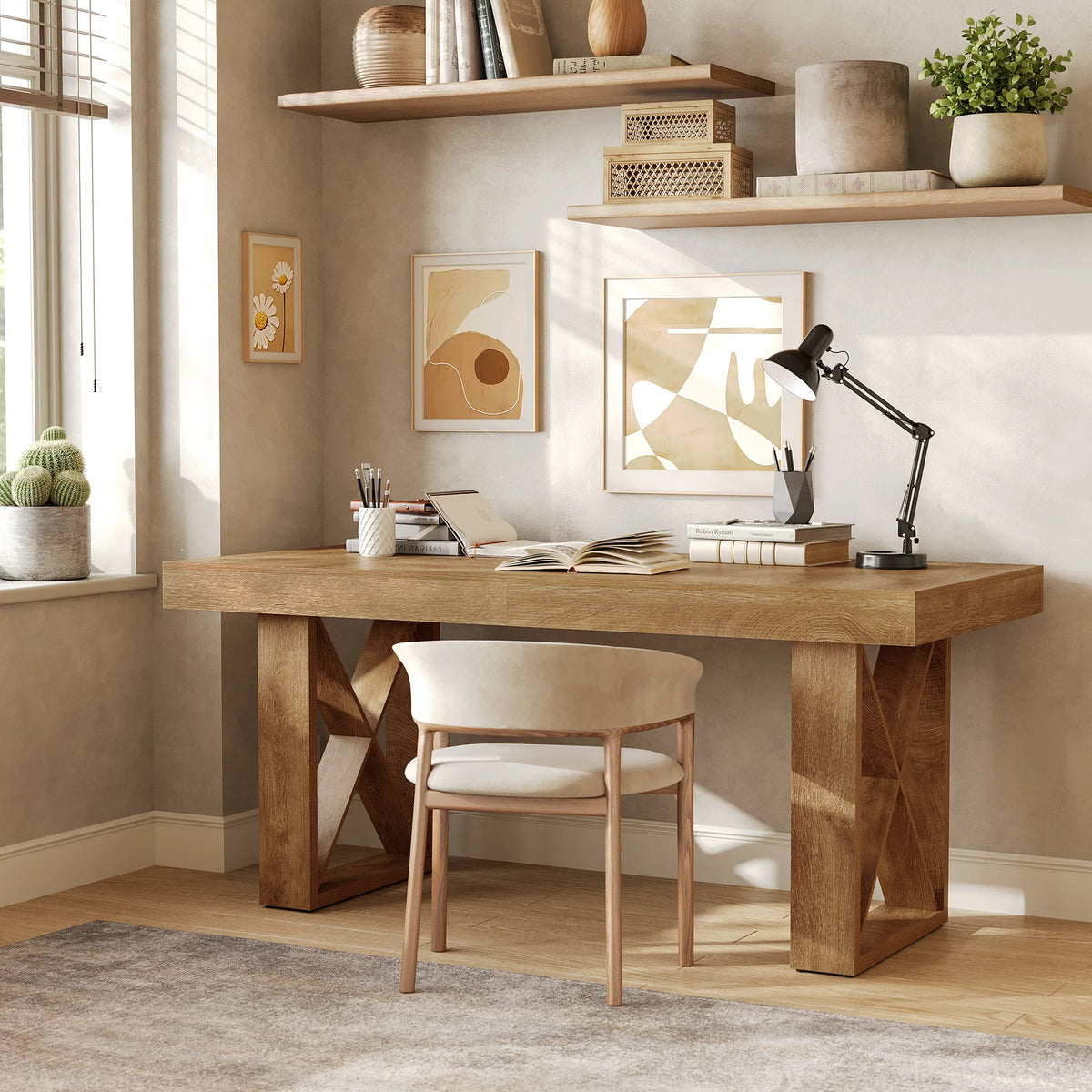 Tribesigns Farmhouse Rectangular Wooden Dining Table For Kitchen