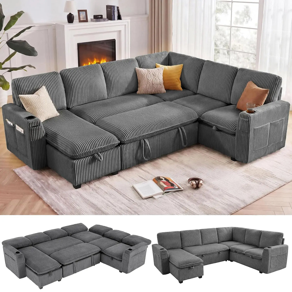 XIAOLANG Seven Seat Modular Sectional Sofa With Pull Out Bed