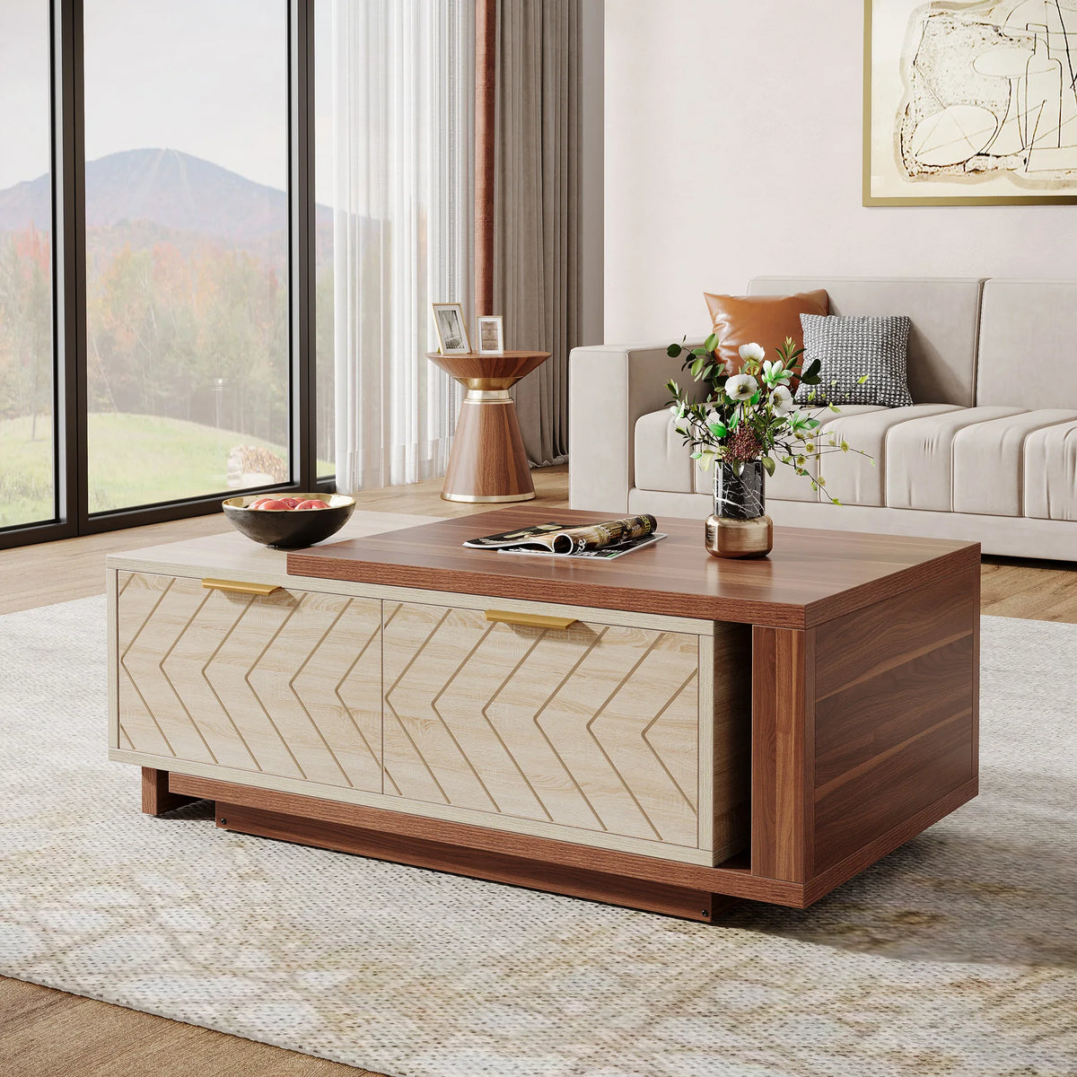 Tribesigns Extendable Rectangular Wood Coffee Table With Drawers
