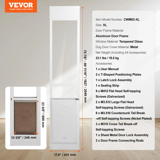 SucceBuy Adjustable Height Sliding Glass Dog Door With Tempered Glass