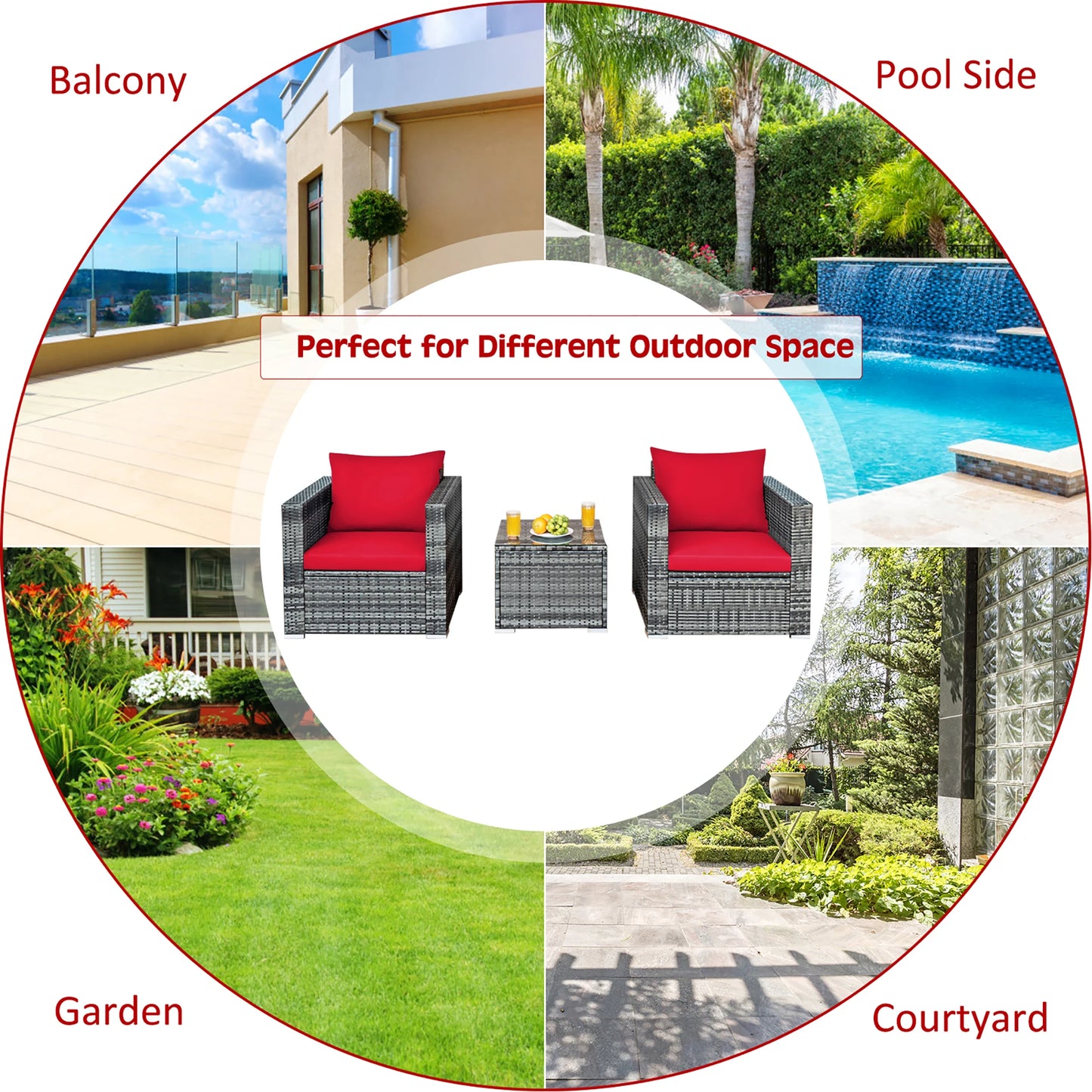 HOMASIS 3-Piece Outdoor Rattan Patio Bistro Set With Cushioned Seating