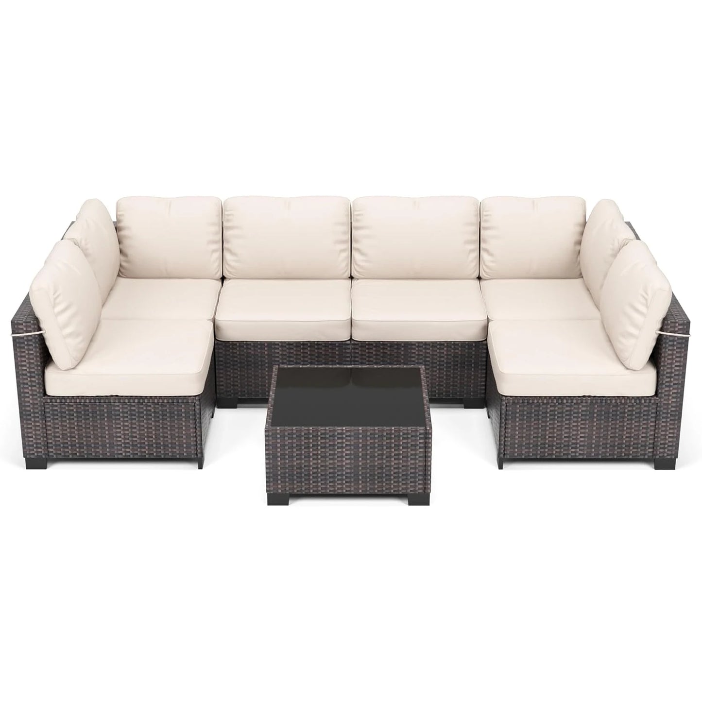 HobbyLane 7-Piece Modular Outdoor Furniture Set PE Rattan Wicker Balcony