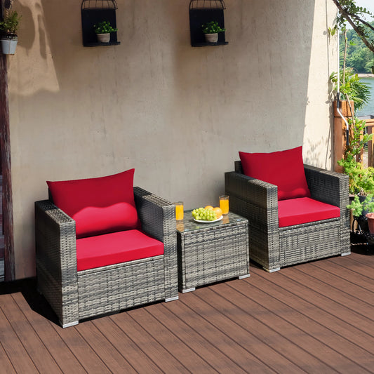HOMASIS 3-Piece Outdoor Rattan Patio Bistro Set With Cushioned Seating