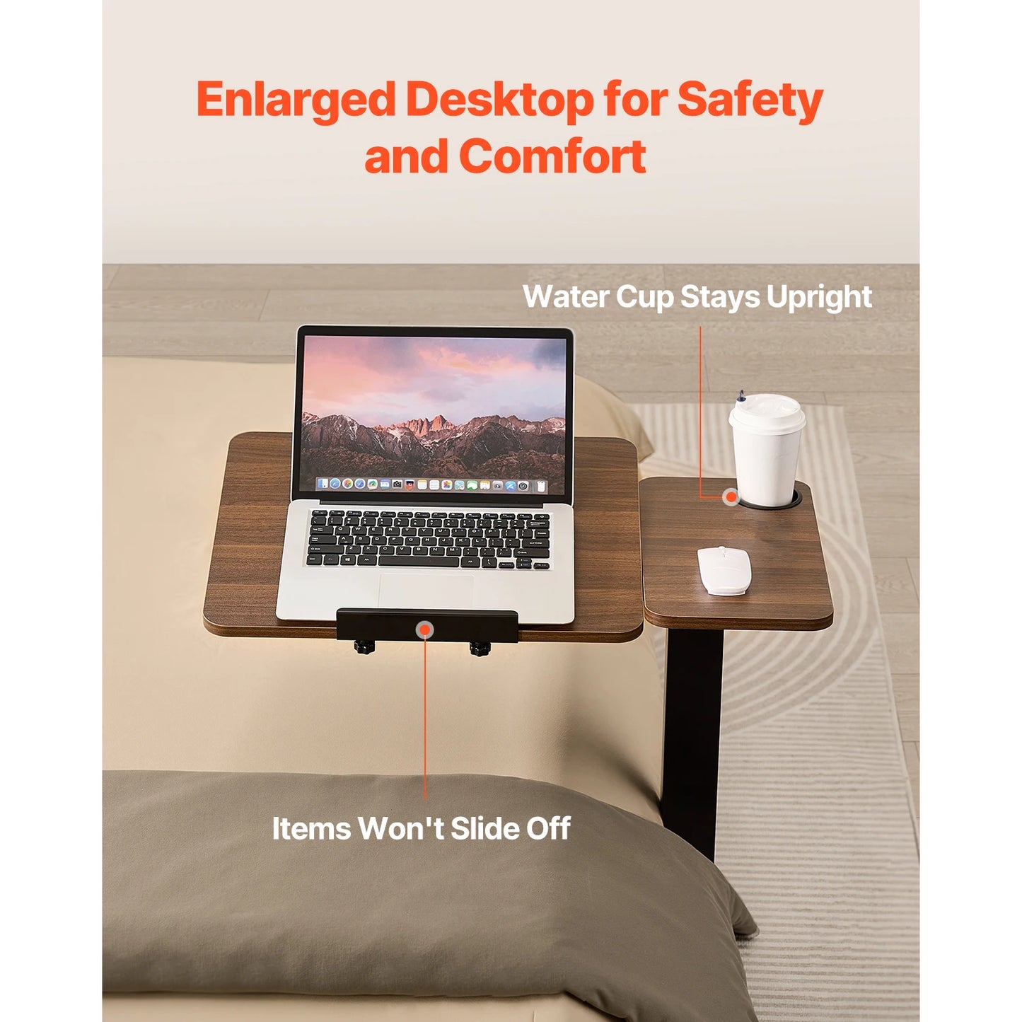 SucceBuy Overbed Table With Swivel Casters Height Adjustable Laptop Desk