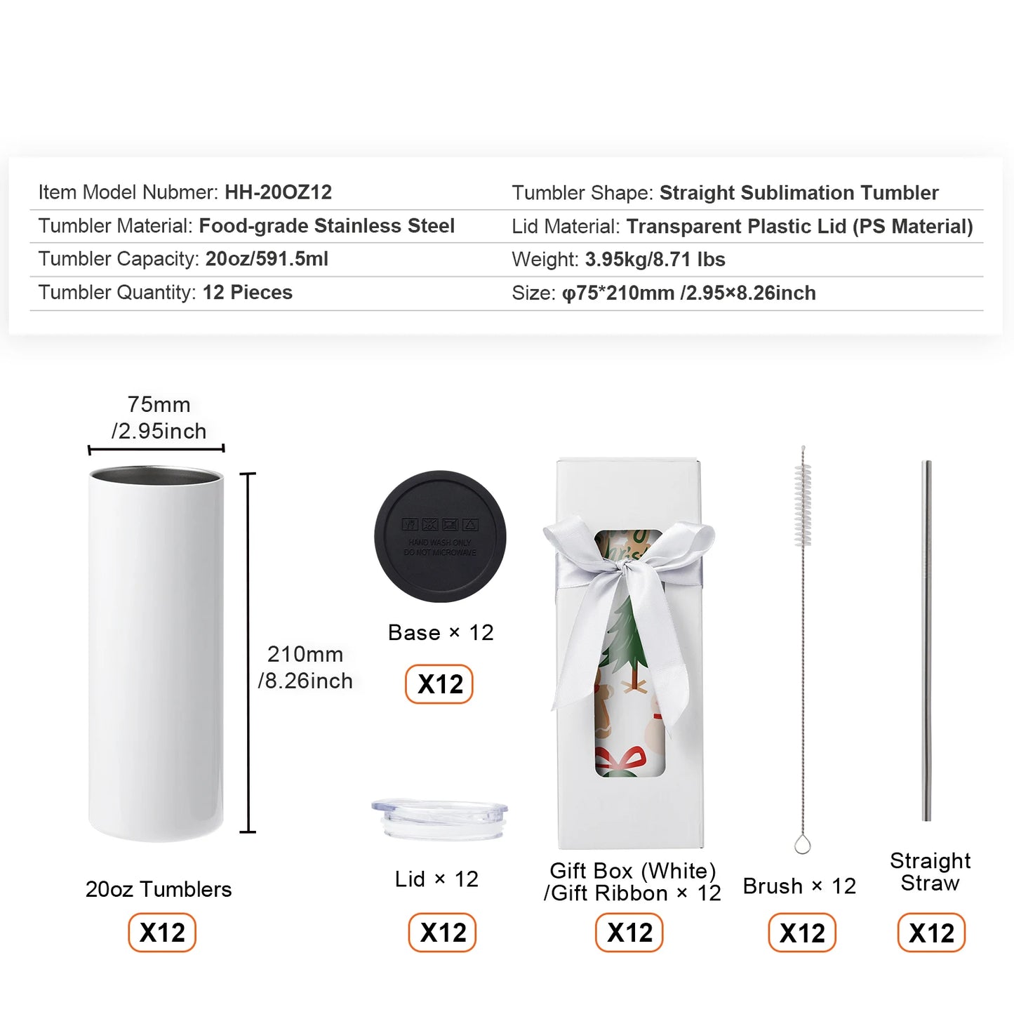 SucceBuy Straight Sublimation Stainless Steel Double Wall Blank Tumblers